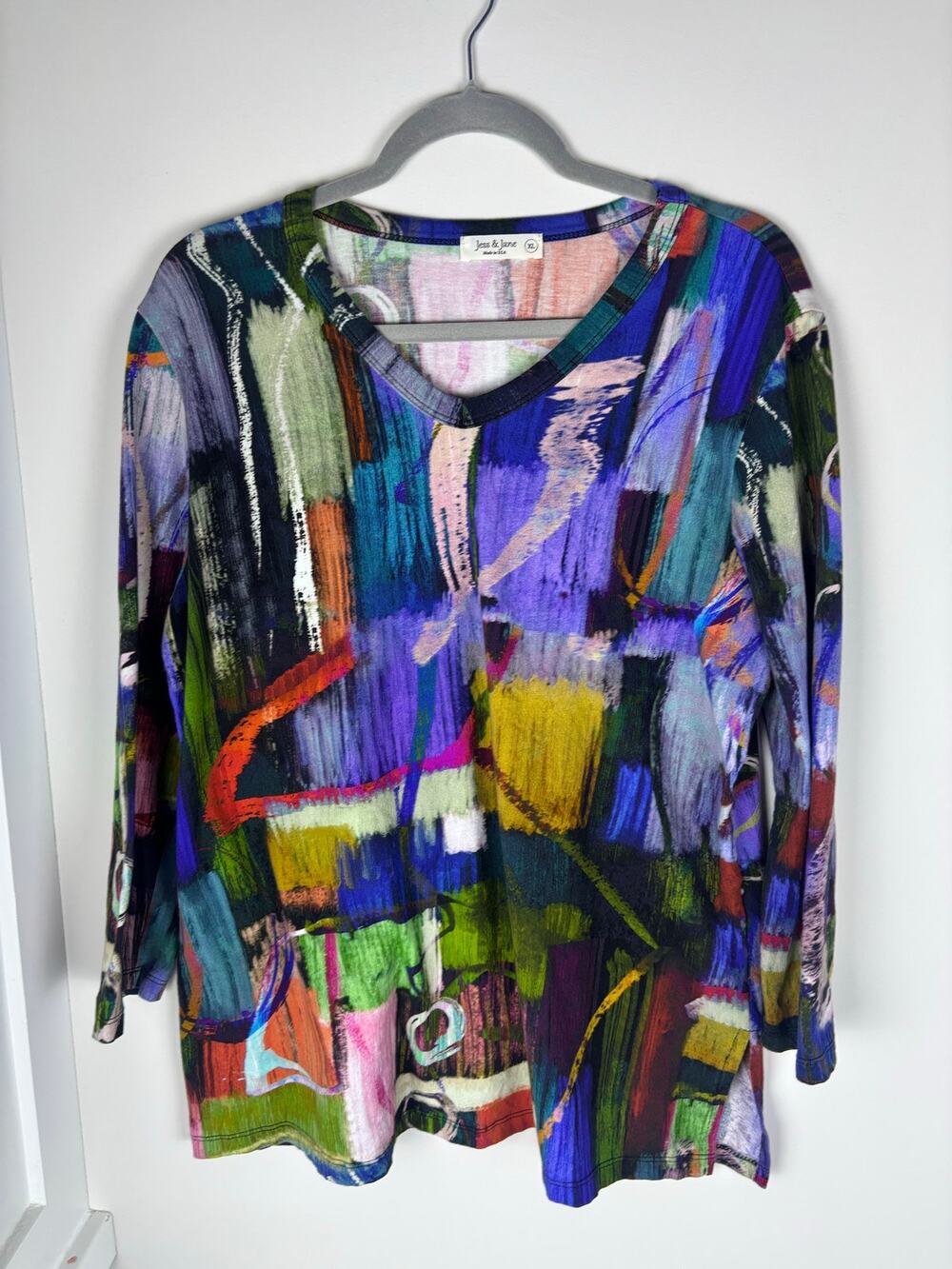 Jess & Jane Barcelona Top Womens XL Multicolor Abstract Art Print Tunic USA